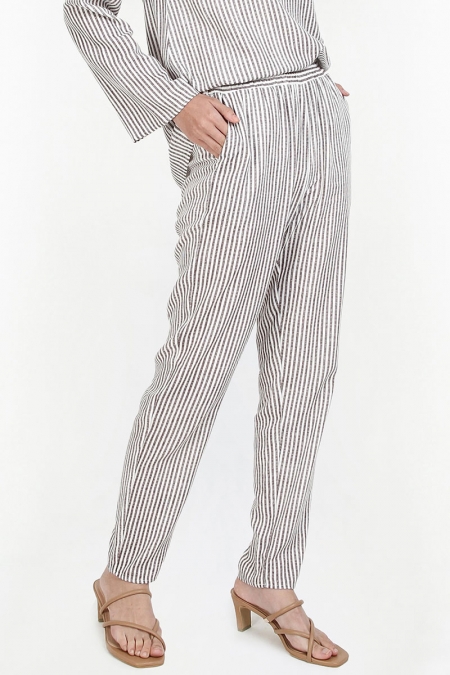Helena Tapered Pants - Dark Brown Stripe