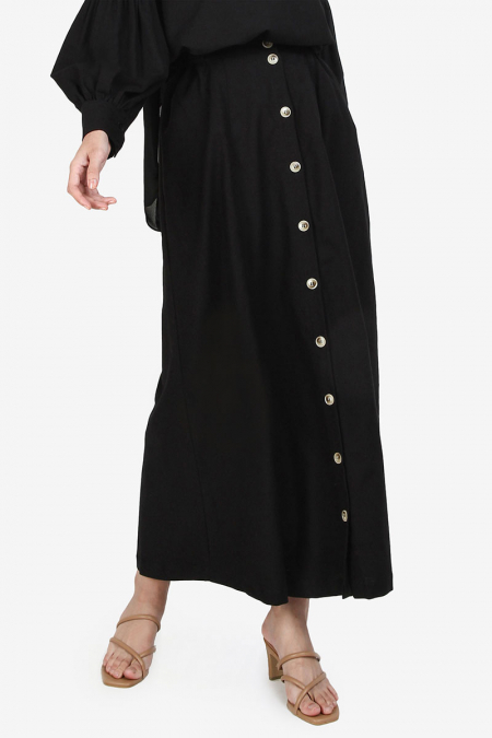 Arrine Front Button Skirt - Jet Black