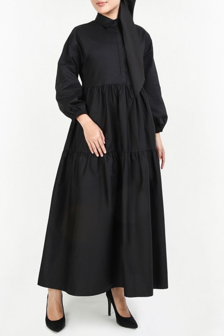 Nataya Gathered Tier Maxi Dress - Black