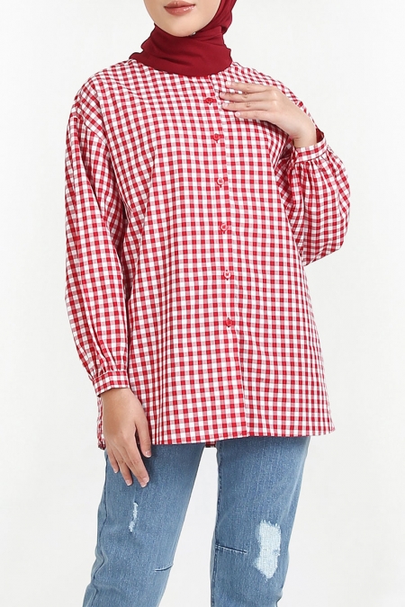 Paulinah Front Button Blouse - Small Red Gingham