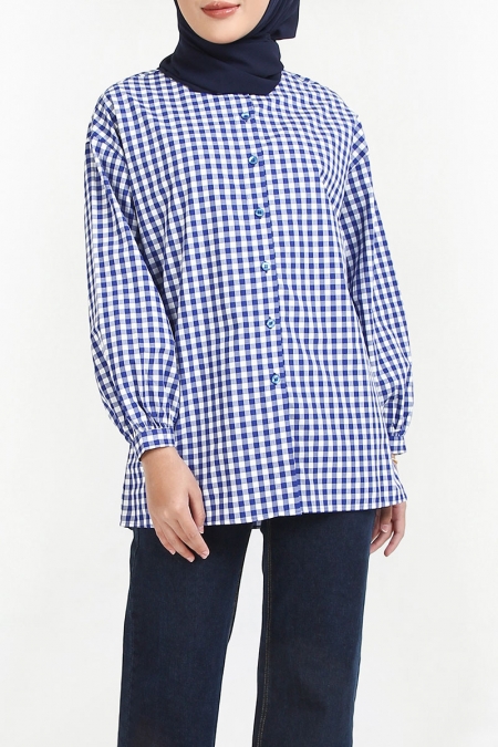 Paulinah Front Button Blouse - Small Blue Gingham