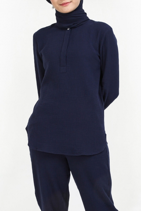 Haidence The Henley Popover Blouse - Eclipse
