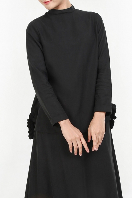 Lucia Flared High Neck Blouse - Black