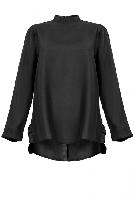 Lucia Flared High Neck Blouse - Black