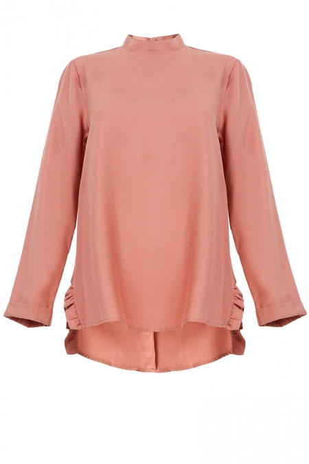 Lucia Flared High Neck Blouse - Canyon Clay