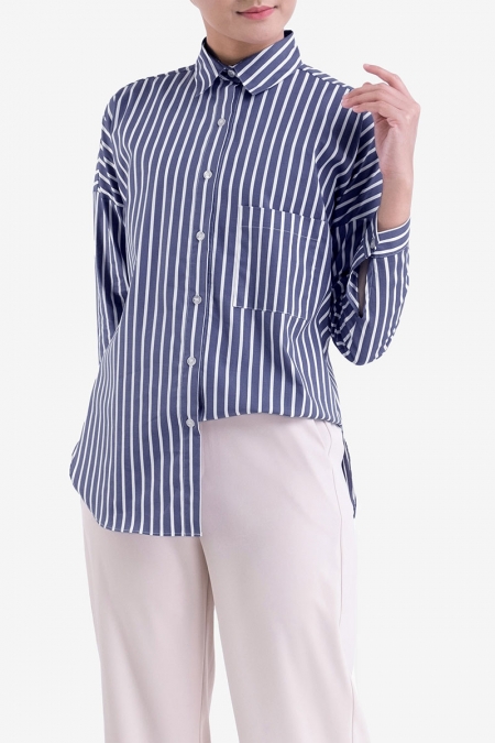 Zeandra Oversized Shirt - Denim Stripes