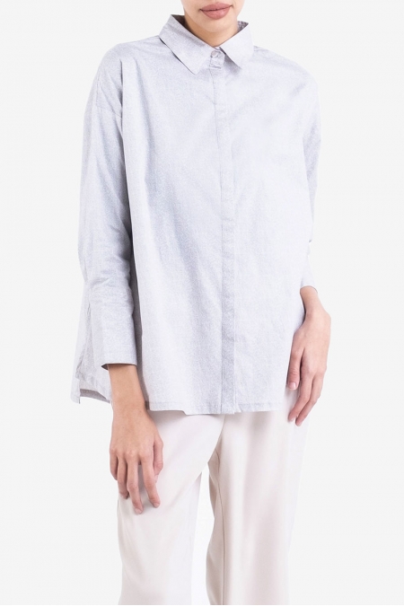 Nana Drop Shoulder Shirt - Grey Texture Print