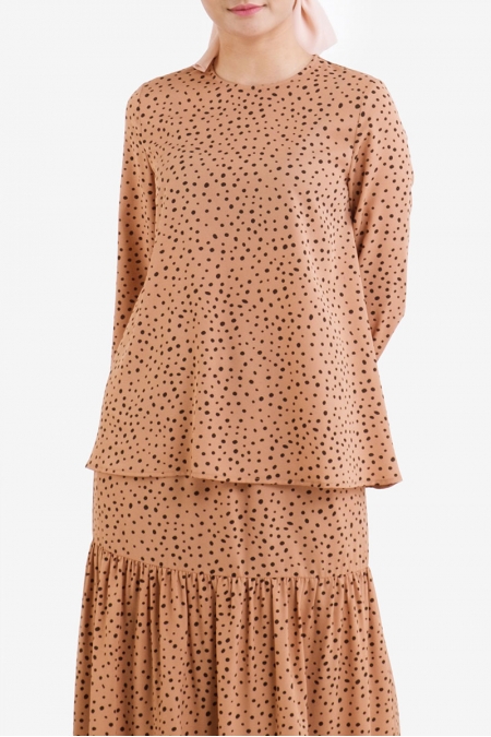 Nevis Flared Blouse - Brown Dot
