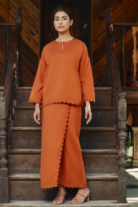 LINEN Manis Blouse & Skirt - Burnt Orange