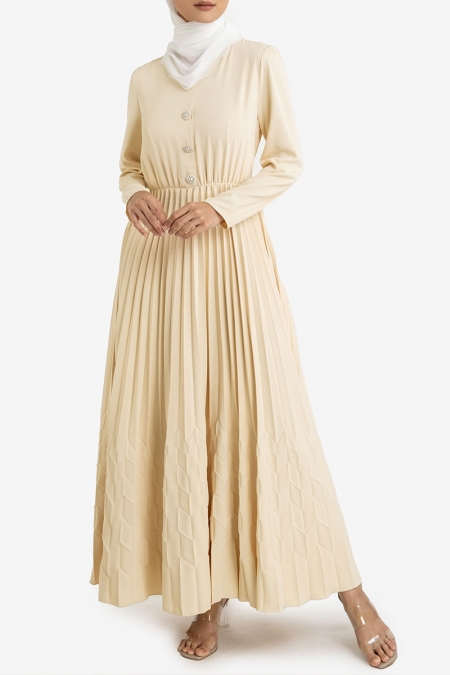 Semporna Pleated A-Line Dress - Buttermilk