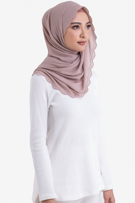 Ruvel Embroidered Scallop Headscarf - Taupe
