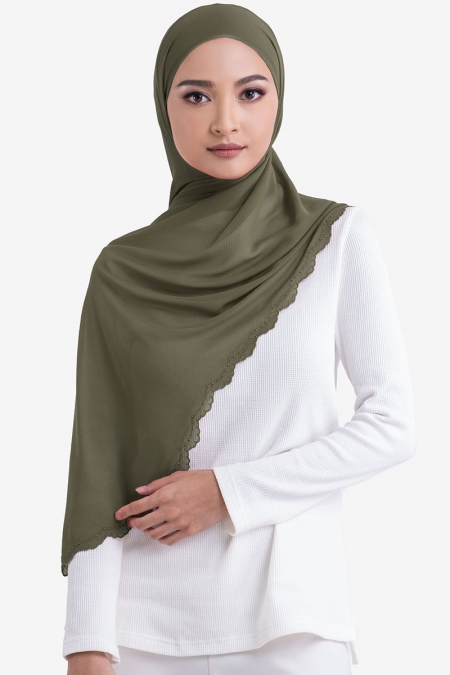 Ruvel Embroidered Scallop Headscarf - Sage Green
