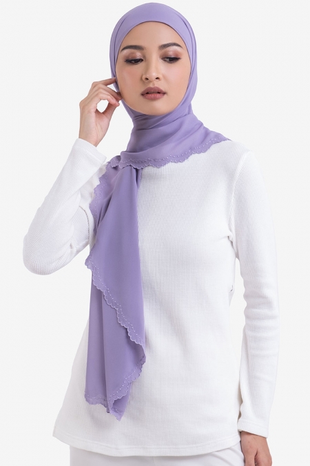 Ruvel Embroidered Scallop Headscarf - Dusty Lavender