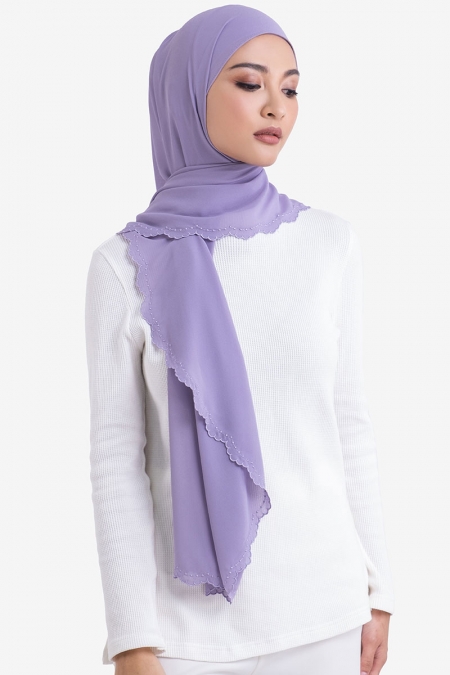 Ruvel Embroidered Scallop Headscarf - Dusty Lavender