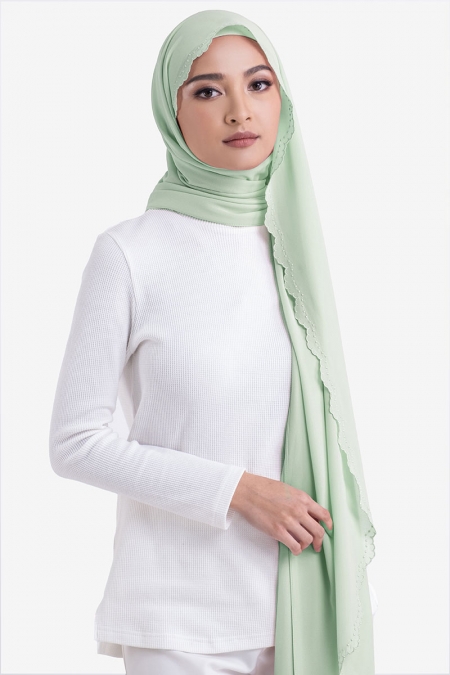 Ruvel Embroidered Scallop Headscarf - Seafoam