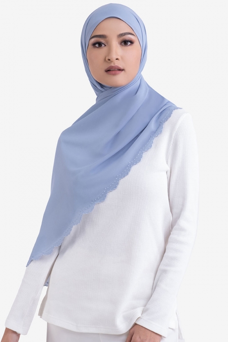 Ruvel Embroidered Scallop Headscarf - Blue Fog