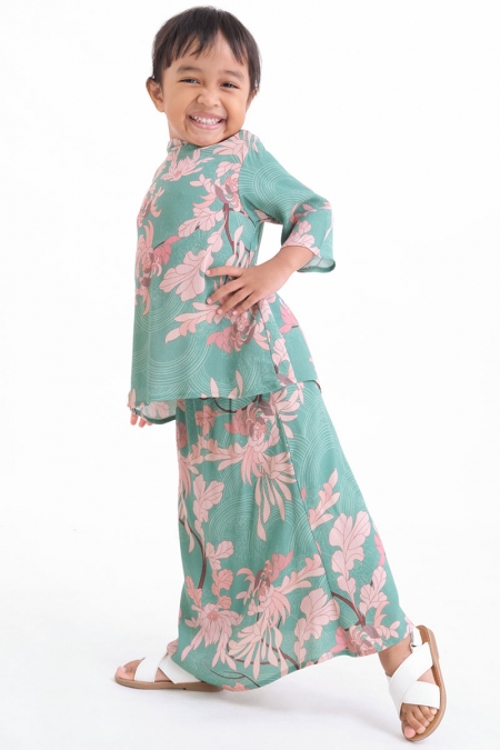 KIDS Raqeema Set - Emerald/Blush Floral