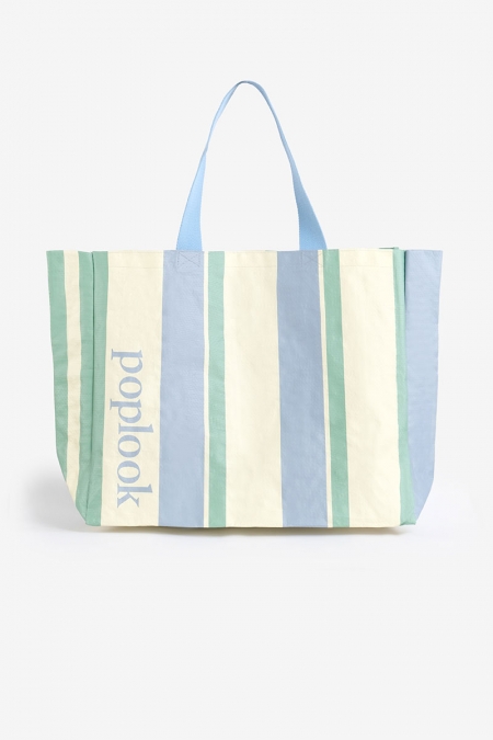 Rayel Grocery Bag - Blue/Green Stripe