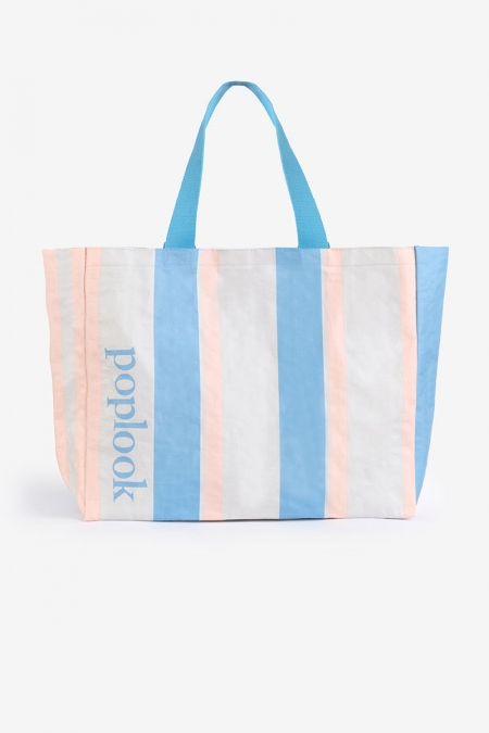 Rayel Grocery Bag - Blue/Peach Stripe