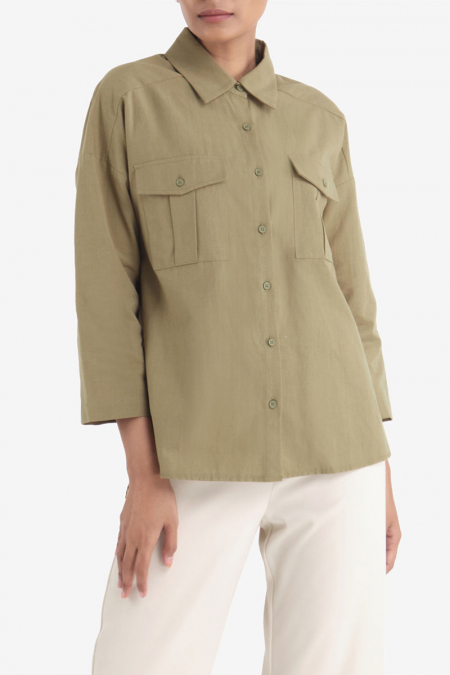 Ryabella Front Button Shirt - Olive