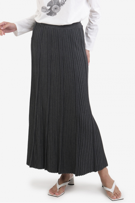 Lansey Ribbed Knit Skirt - Dark Heather Grey