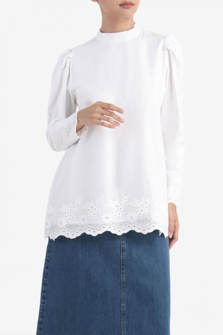 Derby Puff Shoulder Blouse - White