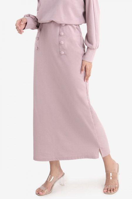 Amreen Waffle Knit Elastic Waist Skirt - Lilac Ash