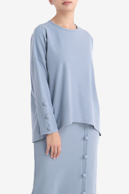 Daveen Waffle Knit Hi-Lo Blouse - Blue Bell