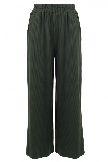 Umaiza Ribbed Knit Wide Legged Pants - Forest Green