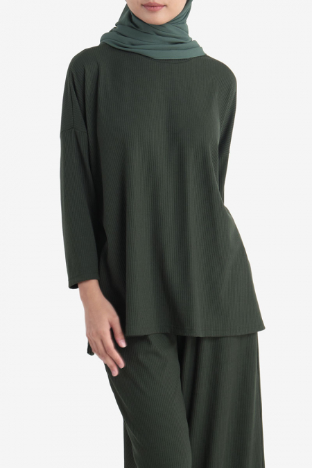 Zenya Ribbed Knit Blouse - Forest Green