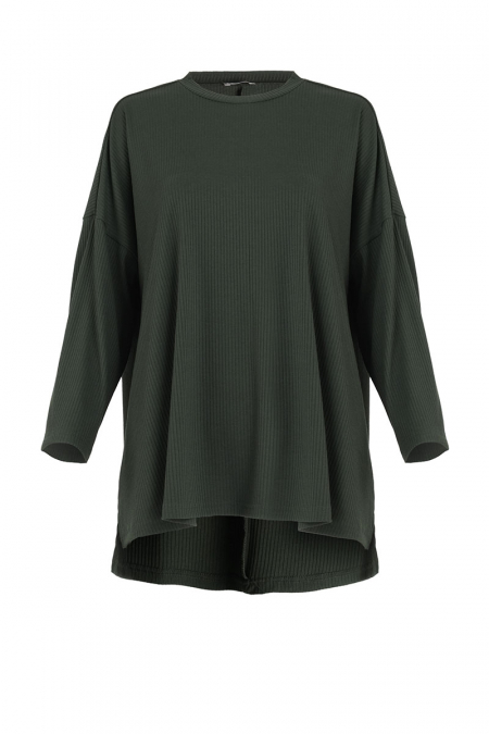 Zenya Ribbed Knit Blouse - Forest Green