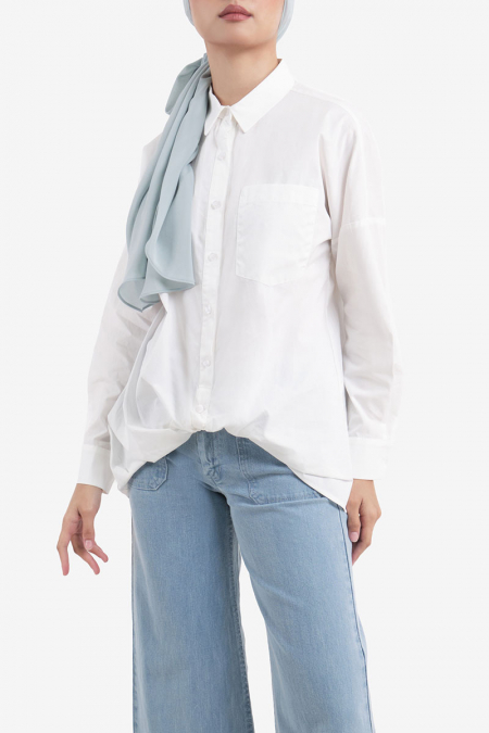 Chazmin Ruched Front Button Shirt - White