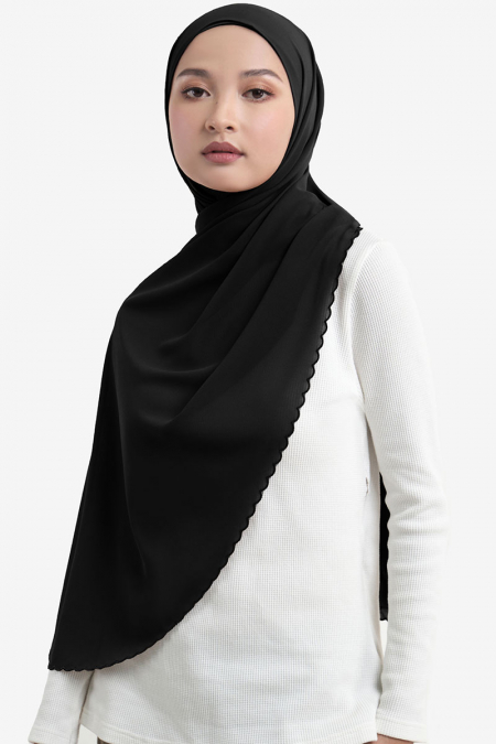 Luxin Scallop Embroidery Headscarf - Black