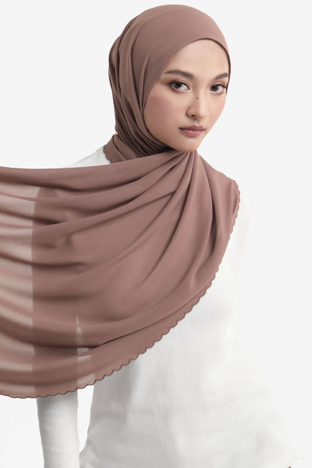 Luxin Scallop Embroidery Headscarf - Rose Brown