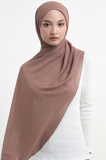 Luxin Scallop Embroidery Headscarf - Rose Brown