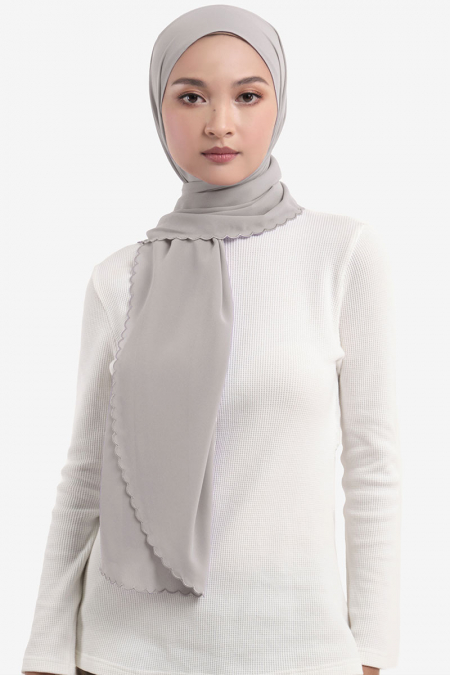 Luxin Scallop Embroidery Headscarf - Gull Gray