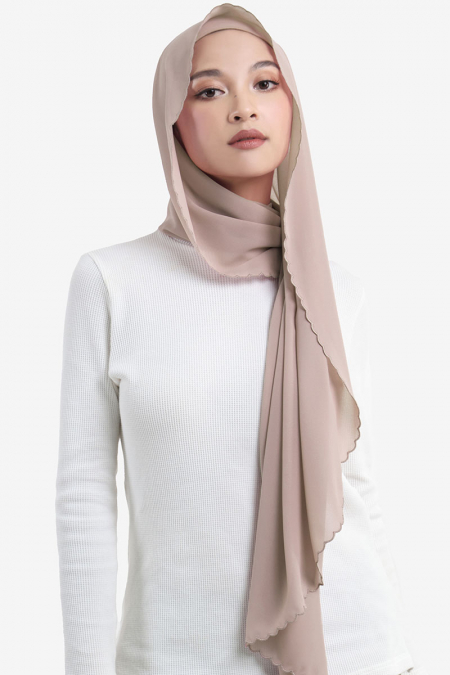 Luxin Scallop Embroidery Headscarf - Taupe