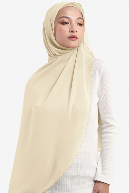 Luxin Scallop Embroidery Headscarf - Cream