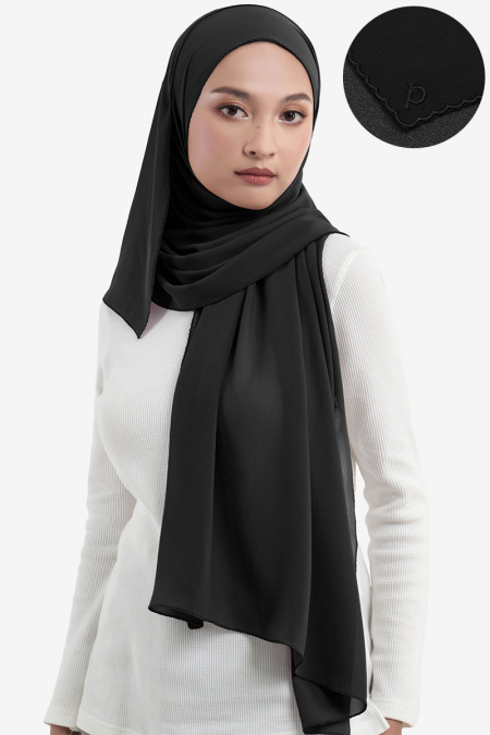 Maisy Scallop Embroidery Headscarf - Black