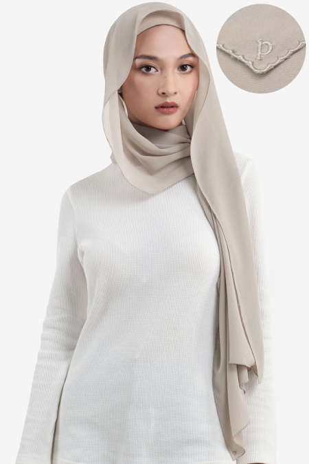 Maisy Scallop Embroidery Headscarf - Pale Oak
