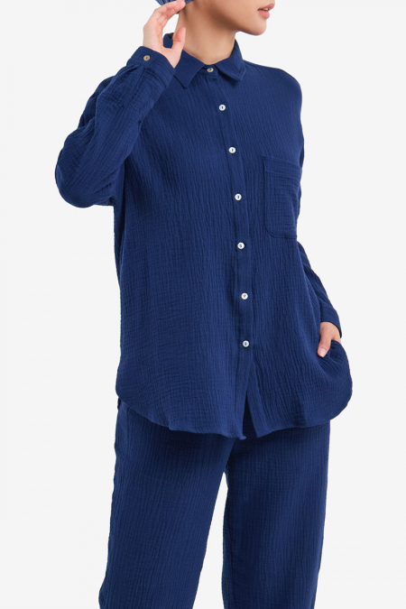 Linaya Front Button Shirt - Deep Blue