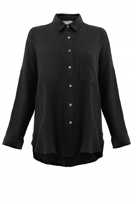 Linaya Front Button Shirt - Jet Black