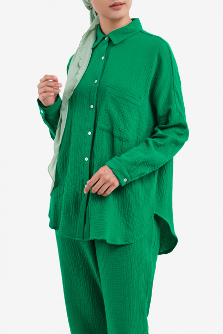 Linaya Front Button Shirt - Jade Green