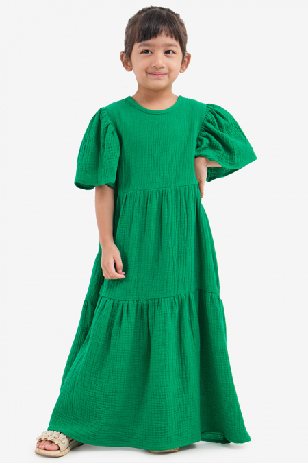 KIDS Jocelyn Gathered Tier Dress - Jade Green