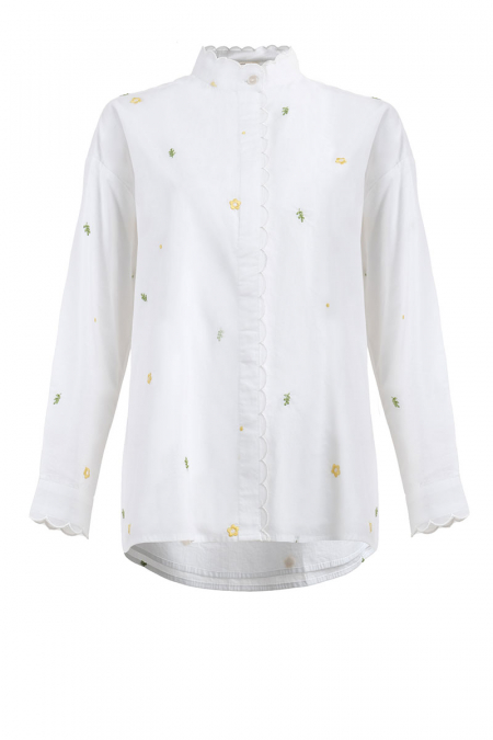 Marshelina Flower Embroidered Blouse - White