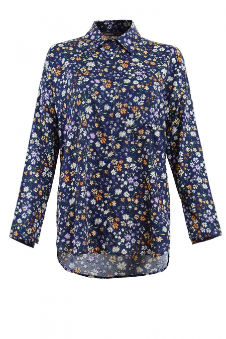 Jolena Front Button Shirt - Navy Mini Flowers