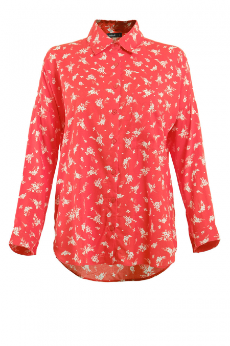 Jolena Front Button Shirt - Red Floral