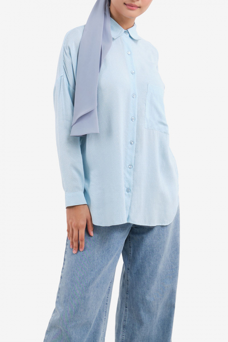 Jolena Front Button Shirt - Light Blue Flowers
