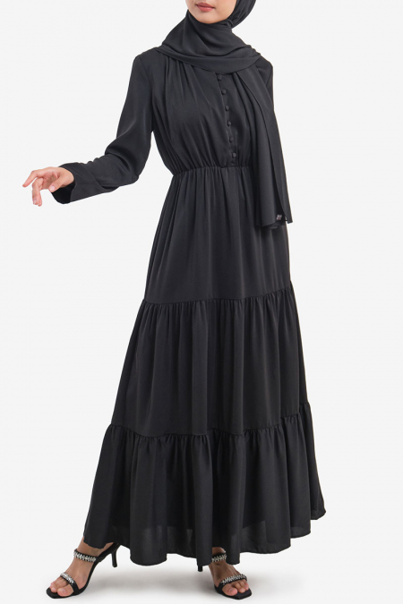 Lakita Gathered Tier Maxi Dress - Black