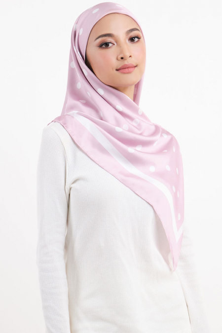 Andie Satin Printed Square Headscarf - Pink/White Dots